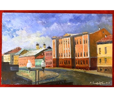 Михайлович В. "Интернациональная", 2012г. Картон, масло. Размер 19,5х30 см. № 2176 (артикул №2176) - фото №1
