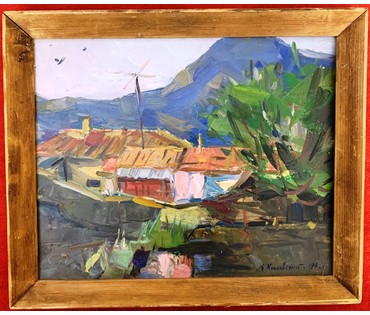 Красовский Е.Е "Пруд",1967г. Картон,масло. Размер 25х35 см. № 2183 (артикул №2183) - фото №1