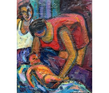 Шварц Радик "Купание красного меня", 1992г. Холст, масло. Размер 60х50 см. № 2206 (артикул №2206) - фото №3