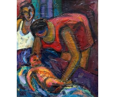 Шварц Радик "Купание красного меня", 1992г. Холст, масло. Размер 60х50 см. № 2206 (артикул №2206) - фото №4