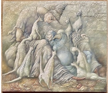 Петрань В. "Проявление терпимости по отношению к белым котам", 2002г. Холст, масло. Размер 100х116 см. № 2221 (артикул №2221) - фото №4