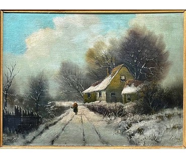 Lach Frits (1868-1933) Австрия "Зимний пейзаж", Дерево,масло. 65х53 см. с рамой,без 36х51см. № 2230 (артикул №2230) - фото №3