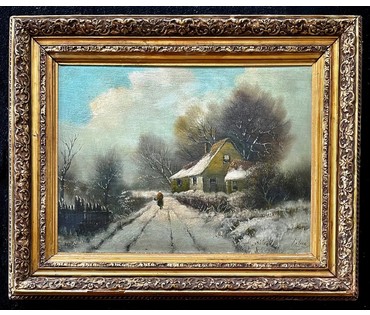 Lach Frits (1868-1933) Австрия "Зимний пейзаж", Дерево,масло. 65х53 см. с рамой,без 36х51см. № 2230 (артикул №2230) - фото №1