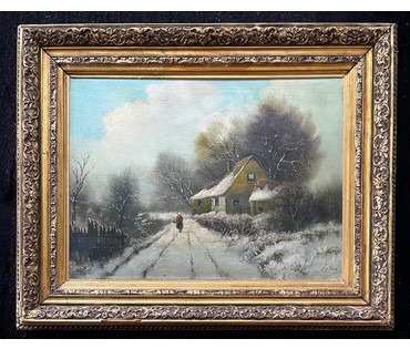 Lach Frits (1868-1933) Австрия "Зимний пейзаж", Дерево,масло. 65х53 см. с рамой,без 36х51см. № 2230 (артикул №2230) - фото №4