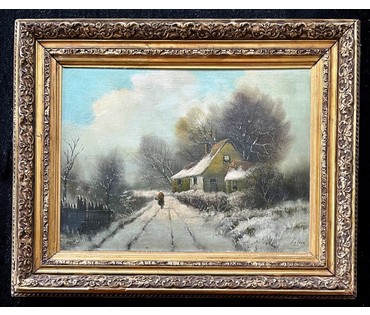 Lach Frits (1868-1933) Австрия "Зимний пейзаж", Дерево,масло. 65х53 см. с рамой,без 36х51см. № 2230 (артикул №2230) - фото №5