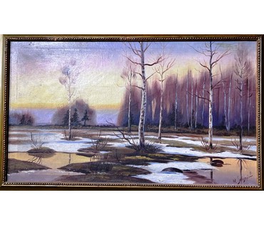 Пейзаж "Начало весны",Европа.19-20 век.W.Siriski. Х/М. Размер 53х79 см. № 2231 (артикул №2231) - фото №6