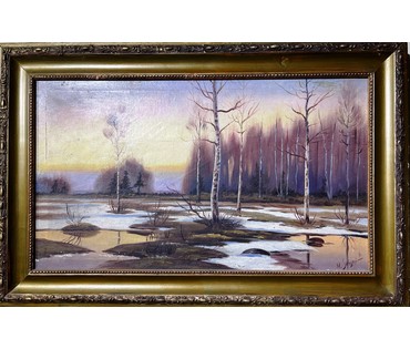Пейзаж "Начало весны",Европа.19-20 век.W.Siriski. Х/М. Размер 53х79 см. № 2231 (артикул №2231) - фото №8