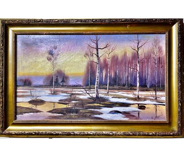Пейзаж "Начало весны",Европа.19-20 век.W.Siriski. Х/М. Размер 53х79 см. № 2231 (артикул №2231) - фото №3