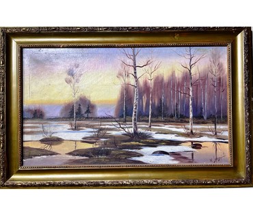 Пейзаж "Начало весны",Европа.19-20 век.W.Siriski. Х/М. Размер 53х79 см. № 2231 (артикул №2231) - фото №2