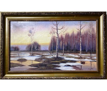 Пейзаж "Начало весны",Европа.19-20 век.W.Siriski. Х/М. Размер 53х79 см. № 2231 (артикул №2231) - фото №1