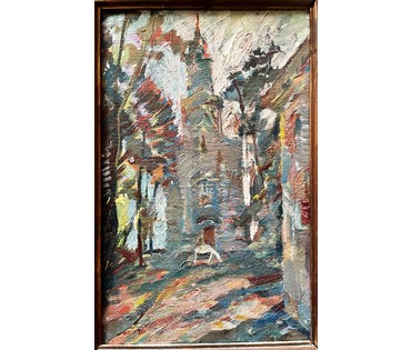 Дягилева-Беляева Ксения "Храм у Жыровічах", 1991г. Картон,масло. Размер 42х29 см. с рамой. № 2278 (артикул №2278) - фото №4