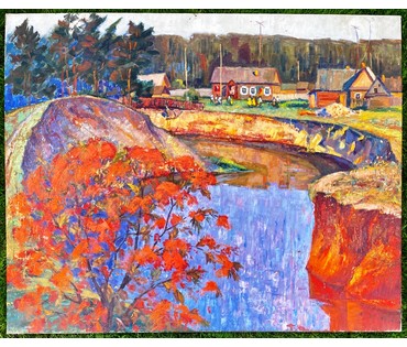 Журавков Ф.Н "Белорусский пейзаж с рябиной", холст, масло. Размер 95х102 см. № 2307 (артикул №2307) - фото №3