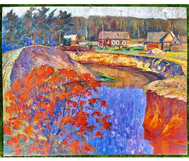 Журавков Ф.Н "Белорусский пейзаж с рябиной", холст, масло. Размер 95х102 см. № 2307 (артикул №2307) - фото №2