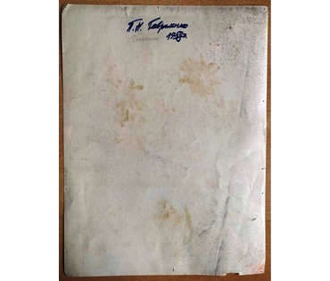 Гавриленко П.Н "Георгины", 1958г. Бумага, акварель, пастель. Размер 48х36 см. № 2392 (артикул №2392) - фото №3