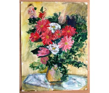 Гавриленко П.Н "Георгины", 1958г. Бумага, акварель, пастель. Размер 48х36 см. № 2392 (артикул №2392) - фото №2