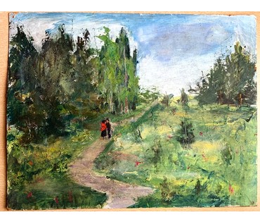 Гавриленко П.Н "Встреча", 1959г. Картон, масло. Размер без рамы 44х34,5 см. № 2393 (артикул №2392) - фото №2