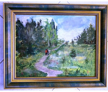 Гавриленко П.Н "Встреча", 1959г. Картон, масло. Размер без рамы 44х34,5 см. № 2393 (артикул №2392) - фото №1