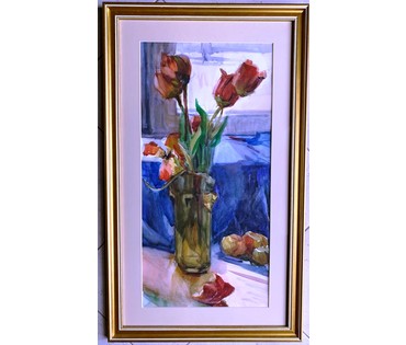 Рожков В.З. Натюрморт, акварель, размер с рамой и паспарту 45х76 см. № 2470 (артикул №2470) - фото №1