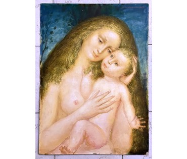 Кузьмич А.В "Моя Мадонна", 1991г. Картон, масло. Размер 68х49 см. № 2476 (артикул №2476) - фото №2