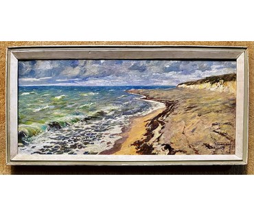 Белоусов В.П. "Пляж в Евпатории", 1973г. Холст, масло. Размер 41х94 см.№ 2490 (артикул №2490) - фото №3