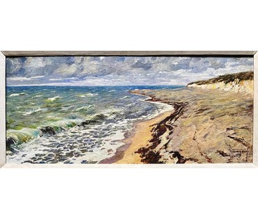 Белоусов В.П. "Пляж в Евпатории", 1973г. Холст, масло. Размер 41х94 см.№ 2490 (артикул №2490) - фото №7
