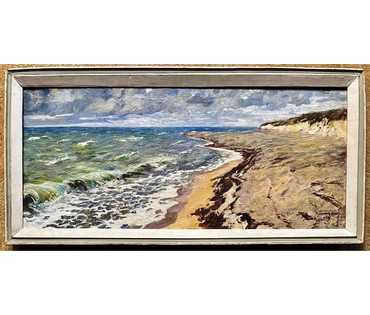 Белоусов В.П. "Пляж в Евпатории", 1973г. Холст, масло. Размер 41х94 см.№ 2490 (артикул №2490) - фото №9