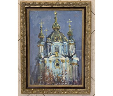 Хмелевский В.В "Киев. Андреевская церковь",1989г. Картон, масло. Размер 35х49 см. № 2510 (артикул №2510) - фото №1