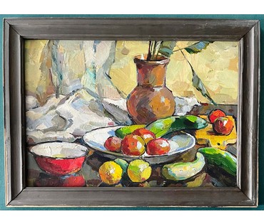 Очайкин В.Ф "Летний натюрморт", 1968г. Картон, масло. Размер 35х50 см. № 2513 (артикул №2513) - фото №3
