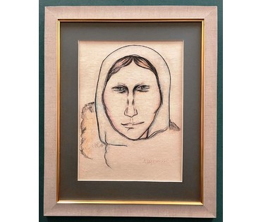 Щемелёв Л.Д "Анюта", 1972г. Карандаш, мелок. Разме 60х49 см. с рамой. № 2515 (артикул №2515) - фото №4