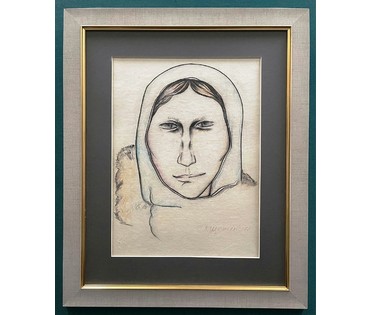 Щемелёв Л.Д "Анюта", 1972г. Карандаш, мелок. Разме 60х49 см. с рамой. № 2515 (артикул №2515) - фото №3