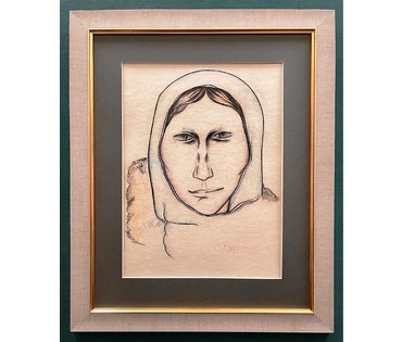 Щемелёв Л.Д "Анюта", 1972г. Карандаш, мелок. Разме 60х49 см. с рамой. № 2515 (артикул №2515) - фото №2