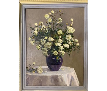 Бржозовский Г.Ф "Белые розы", 1975г. Холст, масло. Размер 80х60 см. № 2543 (артикул №2543) - фото №3