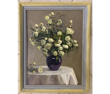 Бржозовский Г.Ф "Белые розы", 1975г. Холст, масло. Размер 80х60 см. № 2543 (артикул №2543) - фото №2
