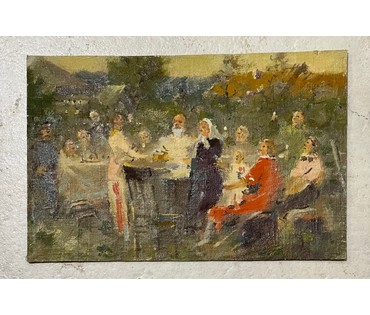 Дорошевич Ф.И "Золотая свадьба", эскиз. Холст, масло, картон. Размер 16х25 см. № 2594 (артикул №2594) - фото №2
