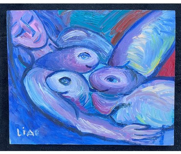 Ляпин А.В "Обнажённая с тремя рыбами",2013г. Холст, масло. Размер 40х50 см. № 2620 (артикул №2620) - фото №2