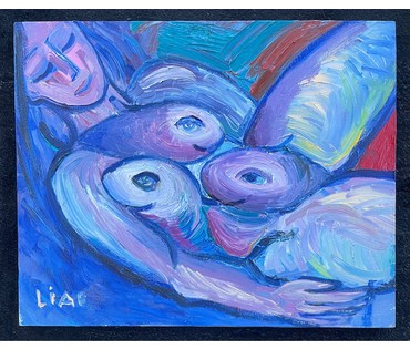 Ляпин А.В "Обнажённая с тремя рыбами",2013г. Холст, масло. Размер 40х50 см. № 2620 (артикул №2620) - фото №1