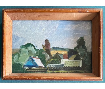 Юзвук В.С."Деревушка", 1984г. Картон, масло, 1984г. Размер 17х24 см. № 2629 (артикул №2629) - фото №3