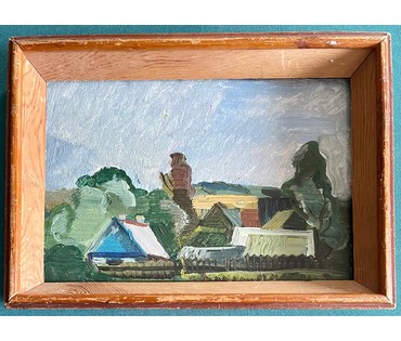 Юзвук В.С."Деревушка", 1984г. Картон, масло, 1984г. Размер 17х24 см. № 2629 (артикул №2629) - фото №4