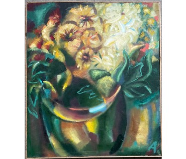 Клименко А.И "Цветы в зелёной вазе", 2002г. Холст, масло. Размер 75х65 см. № 2635 (артикул №2635) - фото №1