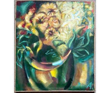 Клименко А.И "Цветы в зелёной вазе", 2002г. Холст, масло. Размер 75х65 см. № 2635 (артикул №2635) - фото №2