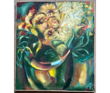 Клименко А.И "Цветы в зелёной вазе", 2002г. Холст, масло. Размер 75х65 см. № 2635 (артикул №2635) - фото №3