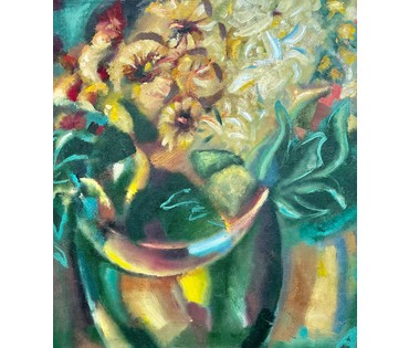 Клименко А.И "Цветы в зелёной вазе", 2002г. Холст, масло. Размер 75х65 см. № 2635 (артикул №2635) - фото №4