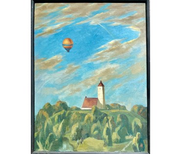 Коктев А.А "Полёт над Заславлем", 1985г. Холст, масло. Размер 80х60 см. № 2637 (артикул №2637) - фото №2