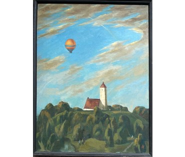 Коктев А.А "Полёт над Заславлем", 1985г. Холст, масло. Размер 80х60 см. № 2637 (артикул №2637) - фото №4