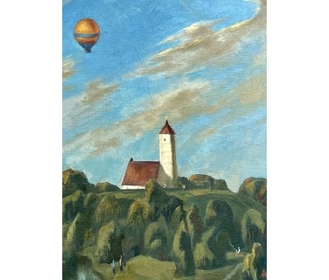 Коктев А.А "Полёт над Заславлем", 1985г. Холст, масло. Размер 80х60 см. № 2637 (артикул №2637) - фото №5