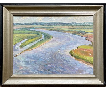 Доморад В.А "Вид излучины р.Березина выше г.Бобруйска". Картон, масло. Размер 60,5х45,5 см. № 2639 (артикул №2639) - фото №2