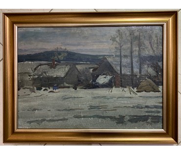 Рей И.П "Сельский мотив", 1970 г. Картон, масло. Размер 35х50 см. № 2670 (артикул №2670) - фото №1