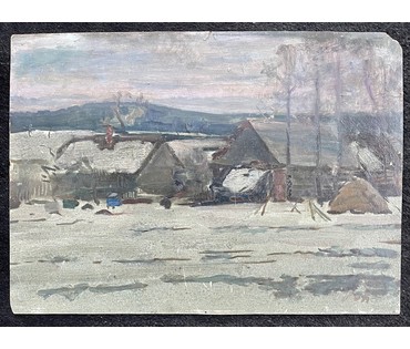 Рей И.П "Сельский мотив", 1970 г. Картон, масло. Размер 35х50 см. № 2670 (артикул №2670) - фото №3
