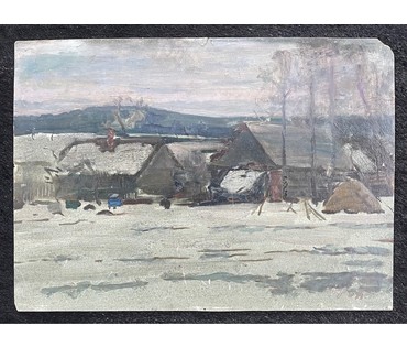 Рей И.П "Сельский мотив", 1970 г. Картон, масло. Размер 35х50 см. № 2670 (артикул №2670) - фото №4