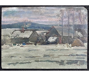 Рей И.П "Сельский мотив", 1970 г. Картон, масло. Размер 35х50 см. № 2670 (артикул №2670) - фото №2